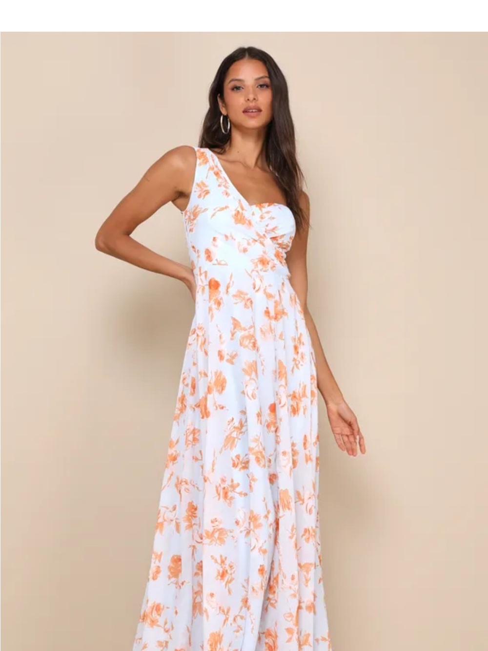 One-Shoulder Floral Maxi Dress in Blue and Peach